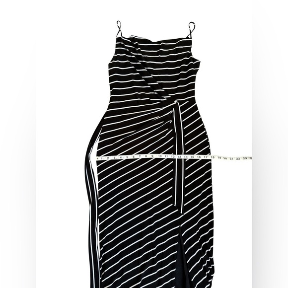 Lauren Ralph Lauren Black White Stripe Faux Wrap Midi Dress Sz 6 Spaghetti Strap - Picture 8 of 10